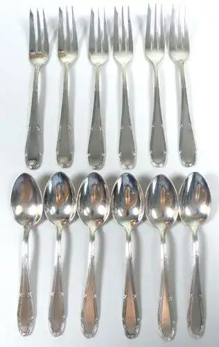 WMF Kreuzband 90 Silberauflage 6 Kaffeelöffel  6 Kuchengabeln