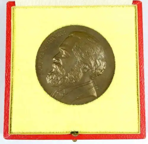 DDR Medaille Karl Marx 1818-1883 Bronze signiert Weiss in OVP