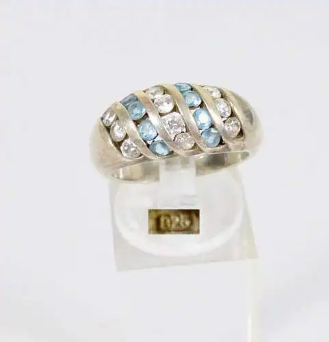 Ring aus 925 Silber mit weißen und blauen Edelsteinen, Gr. 57/Ø 18 mm  (da6072)