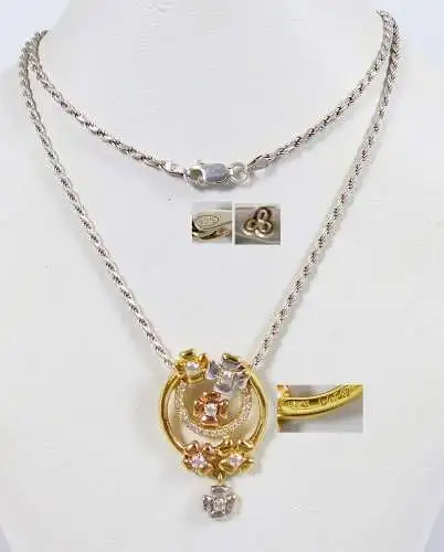 Kette aus 925 Silber mit Anhänger aus 925 Silber Teilvergoldet    (da6074)