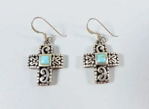 Ohrringe/Hänger aus 925 Silber Kreuz mit Türkis  (da6485)