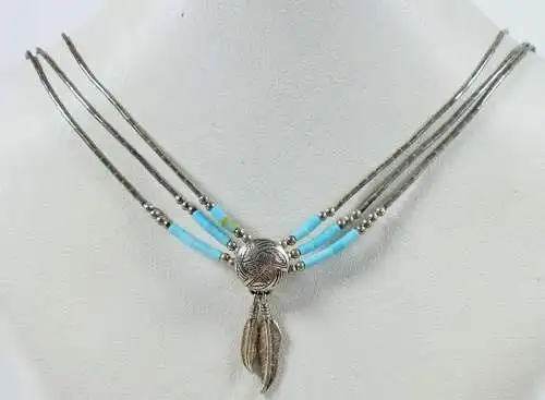 Collier aus 925 Silber mit Türkise, Indianerschmuck?   (da6900)
