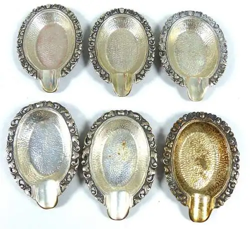 6 Aschenbecher je 1 Zigarette  aus massivem 830 Silber