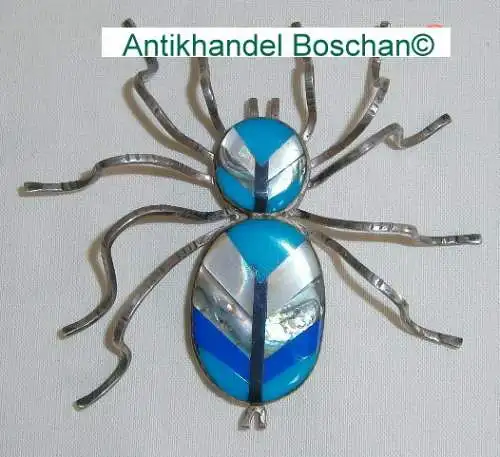 Riesige Spinne Anhänger/Brosche 925 Sterling Silber mit Perlmutteinlage  (d0518)
