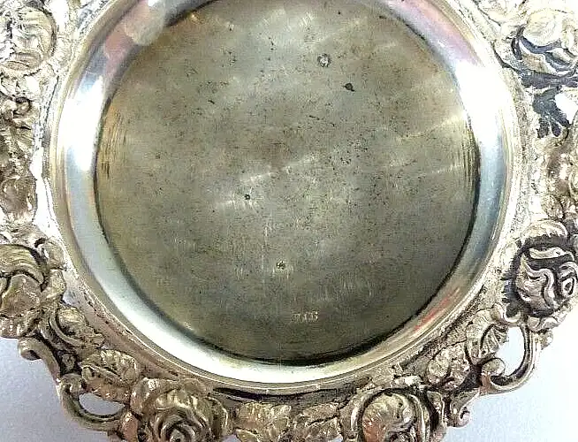 Teesieb mit Abtropfschale mit Rosen aus 835 Silber signiert CB 6