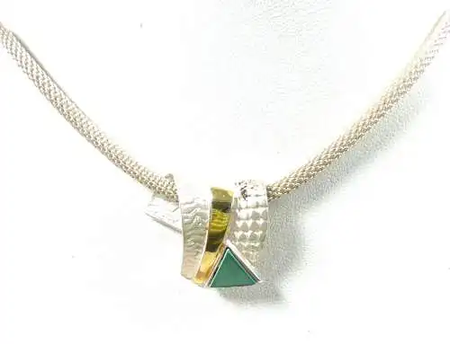 Kette mit Anhänger aus 925 Silber teilvergoldet mit Malachit  (da6696)