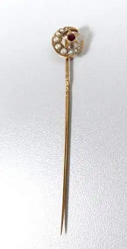 Krawattennadel aus 585 Gold mit Rubin und Perlen