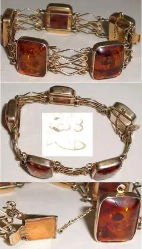 tolles Armband 333 Gold Fischland m. Bernsteinen Amber