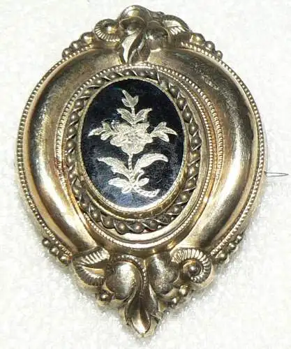 Biedermeier-Brosche aus Doublé mit Emaille,7,6 Gramm, (da2816)