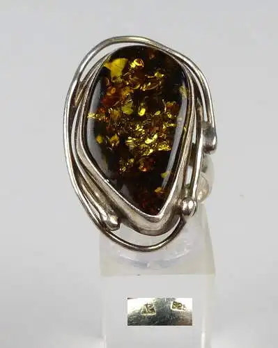 Toller Designer-Bernstein/Amber-Ring aus 925 Silber, Gr. 58/Ø 18,5 mm  (da4872)