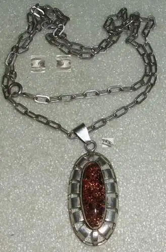 Toller Anhänger mit Bernstein/Amber Silber gefasst mit Kette signiert (da3814)