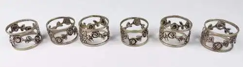 6 Sertviettenringe aus 800er Silber mit Rosen für Papierservietten (da4513)