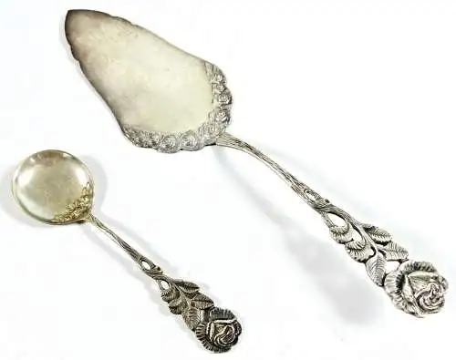 Tortenheber und Zuckerlöffer 800 Silber Hildesheimer Rose  (da6994)