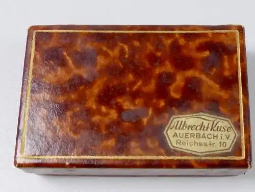 alte Schmuckschachtel/Schmucketui mit Werbung Albrecht Kuse Auerbach (da5831)
