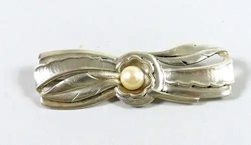 Große Brosche aus 800 silber signiert mit Perle
