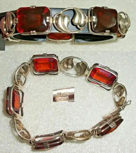 Altes Armband  aus 925er Silber mit Bernstein/Amber Honigbernstein (da3918)