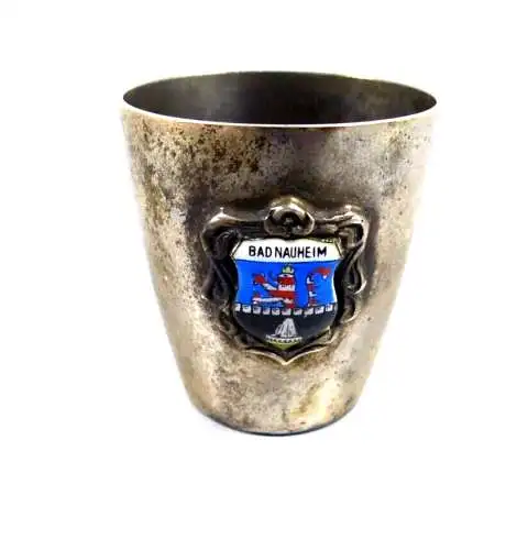 Kleiner Schnapsbecher aus 800 Silber Bad Nauheim Wappen emailliert