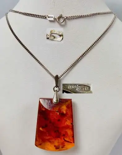 Toller russischer Anhänger Bernstein/Amber viele Einschlüsse 835 Silberkette 
