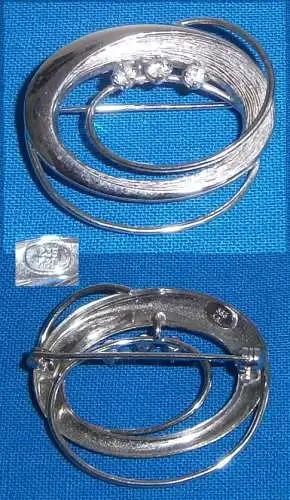 Sehr feine Brosche 835 Silber mit Zirkone  (d2318)