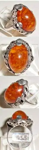 Ring 935 Silber mit Bernstein