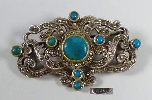 Brosche aus 925 Silber mit Türkise und Markasiten  (da5582)