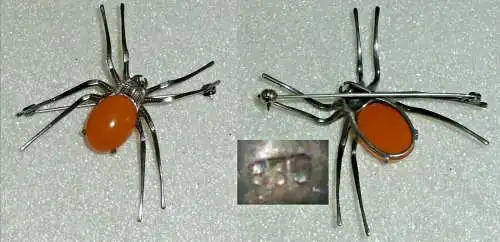 Tolle alte Brosche Spinne aus 835er Silber Bernstein/Amber Butterscotch (da4057)
