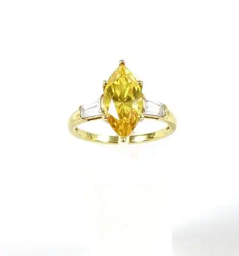 Ring 925 Silber veegoldet mit Citrinfarbenen Stein, Gr. 69/Ø 21,9 mm  (da6715)