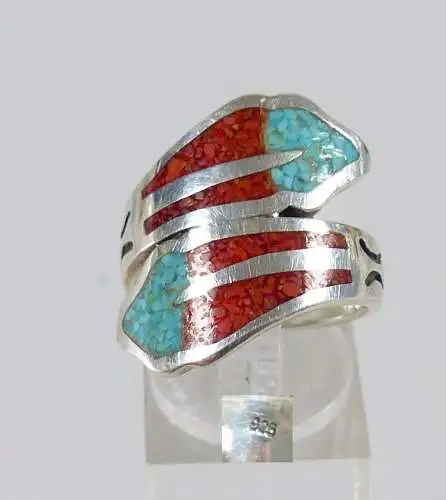 Ring aus 925 Silber mit Achat und Türkis Größe 57