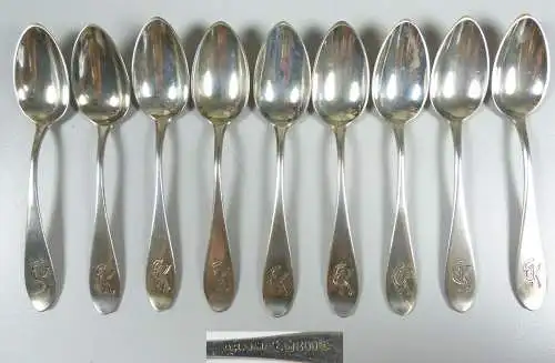 9 zierliche Kaffeelöffel aus 800 Silber mit Ziemonogramm EK D.R.G.M.   (da5588)