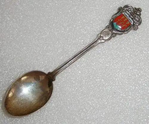 Sammler-Löffel DINKELSBÜHL aus 800 Silber mit Wappen aus Emaille