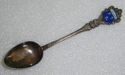 Sammler-Löffel WIESBADEN aus 800 Silber mit Wappen aus Emaille