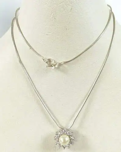 Kette und Anhänger aus 925 Silber mit Perle und weißen Edelsteinen  (da7002)