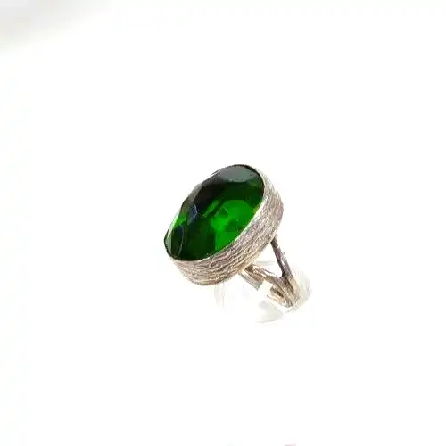 Designer Ring aus 925 Silber mit großem grünem Stein Größe 55