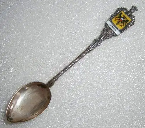 Sammler-Löffel LÜBECK aus 800 Silbermit Wappenund aus Emaille