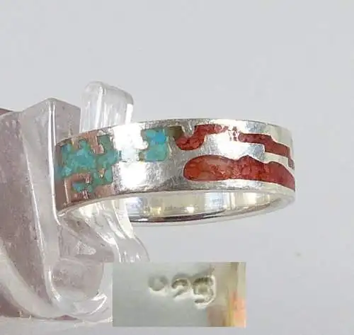 Ring aus 925er Silber Türkis und Achat, Gr. 53/Ø 16,8 mm  (da5213)
