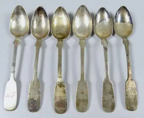 6 Gründerzeit Kaffeelöffel aus massivem 800 Silber   (da6418)