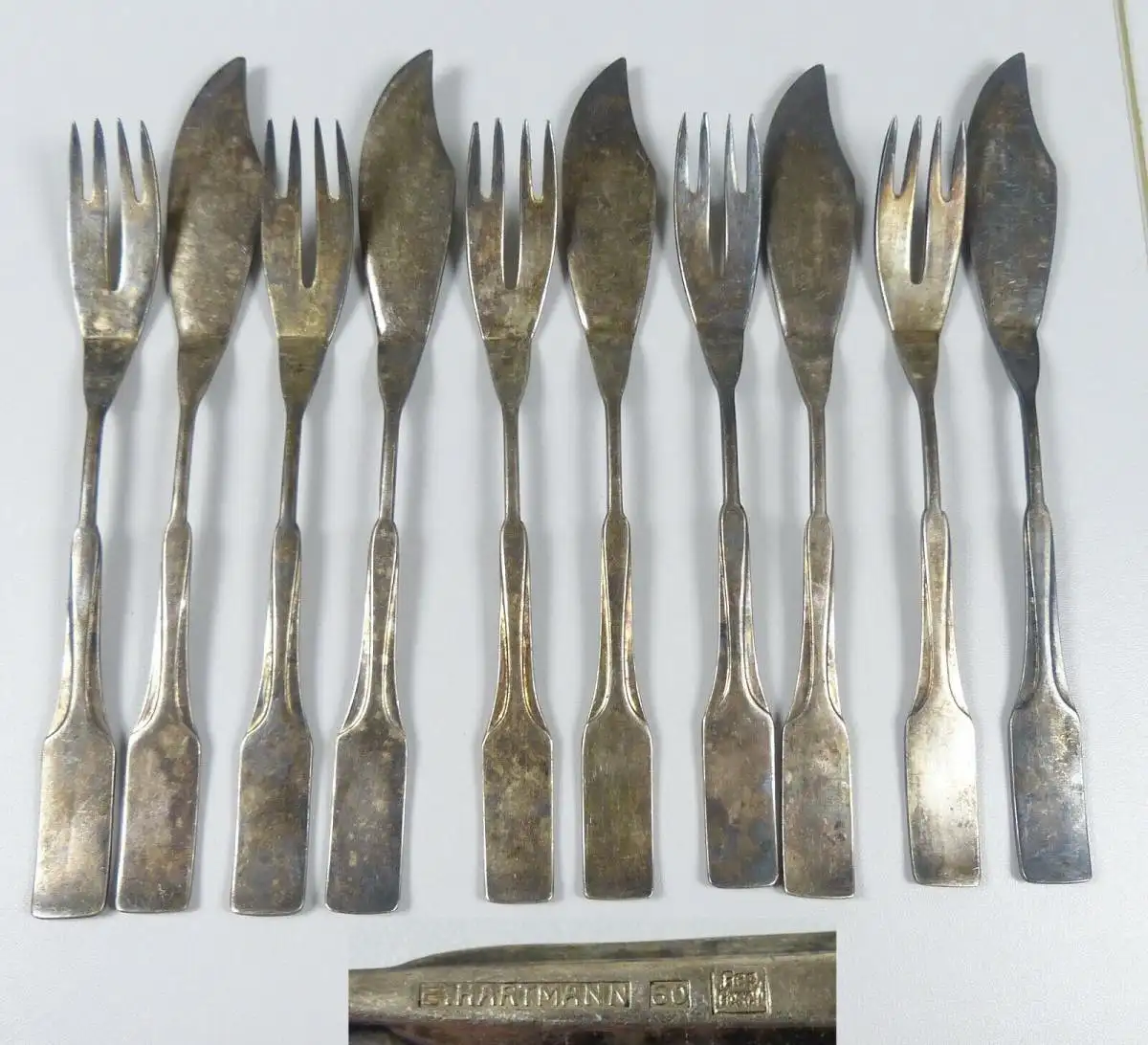 10 tlg. Fischbesteck Bernhard Wenig Jugendstil 1908 Hartmann München sehr selten 0