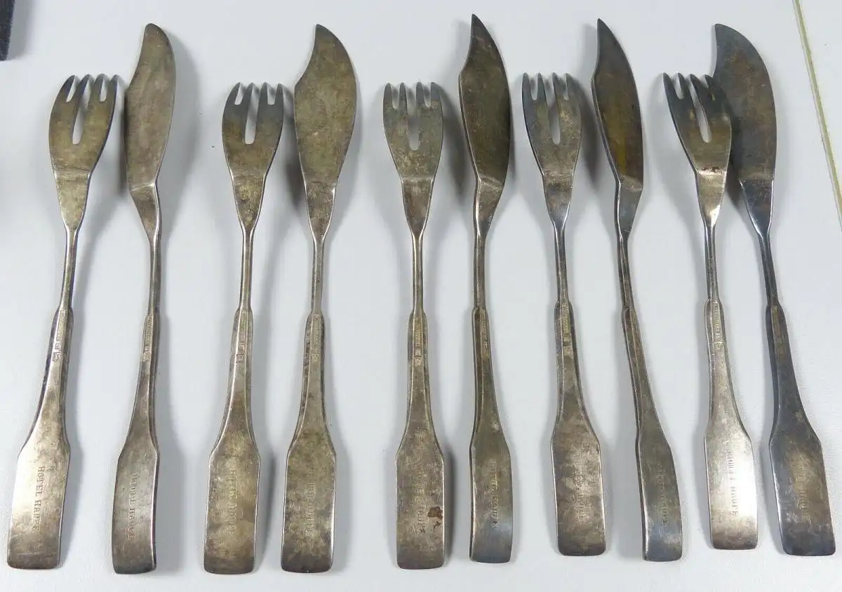 10 tlg. Fischbesteck Bernhard Wenig Jugendstil 1908 Hartmann München sehr selten 1