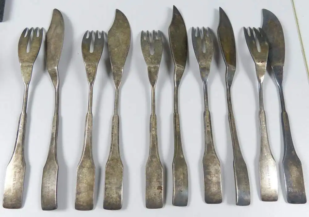 10 tlg. Fischbesteck Bernhard Wenig Jugendstil 1908 Hartmann München sehr selten 1