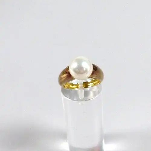Ring aus 925 Silber  vergoldet mit Perle  Größe 54