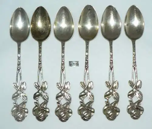 6 tolle alte Kaffeelöffel mit Rosenmuster aus 800 Silber (da4326)