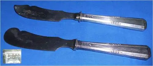 2 antike Vorleger mit Griffen aus 800er Silber Art Déco (da3431)