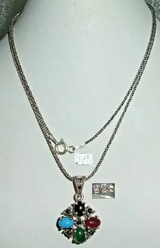 Sehr schöner Anhänger aus 925er Silber mit versch. Edelsteinen u. Kette (da3063)