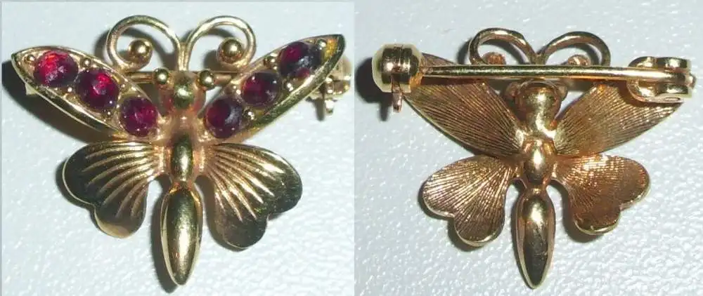 Brosche Schmetterling aus 333 Gold mit Granate 0