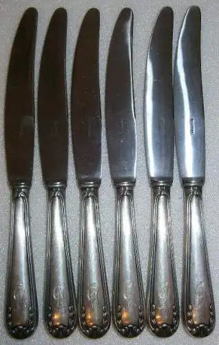 Gebrüder Köberlin Döbeln 6 tolle alte Messer aus 800 Silber mit Monogramm GH