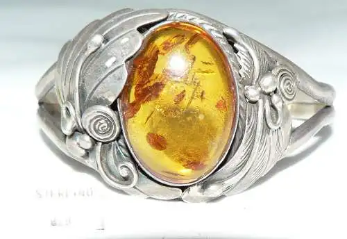 Antiker Armreif aus 925 Silber mit Bernstein/Amber (da4360)