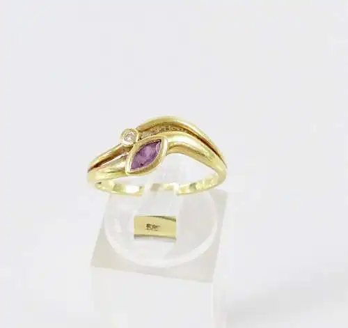 Ring aus 585 Gold mit Diamant 0,01 ct. Amethyst, Gr. 57/Ø 18 mm  (da5955)
