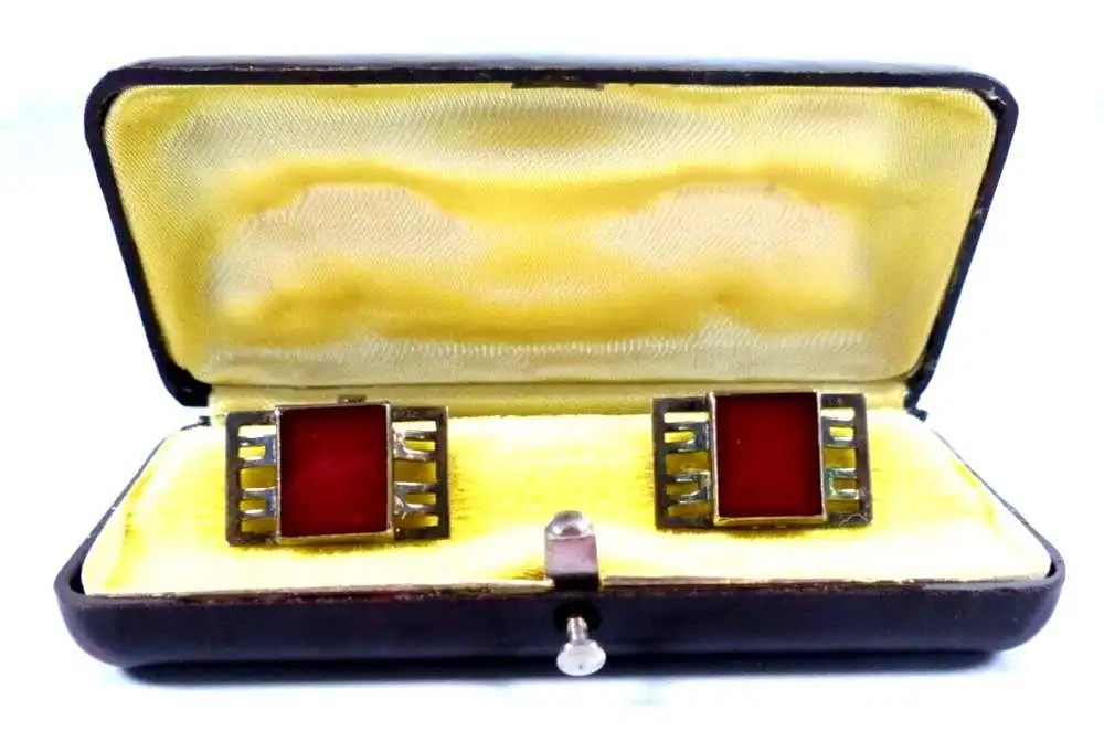 Art Deco Manschettenknöpfe aus 835 Silber mit Achat in OVP 0