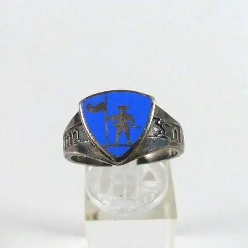 Alter Ring emailliert mit Landsknecht und Fahne Tallinn versilbert       