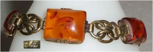 Tolles Armband aus 835er Silber vergoldet mit Bernsteinen/Amber (da3186)